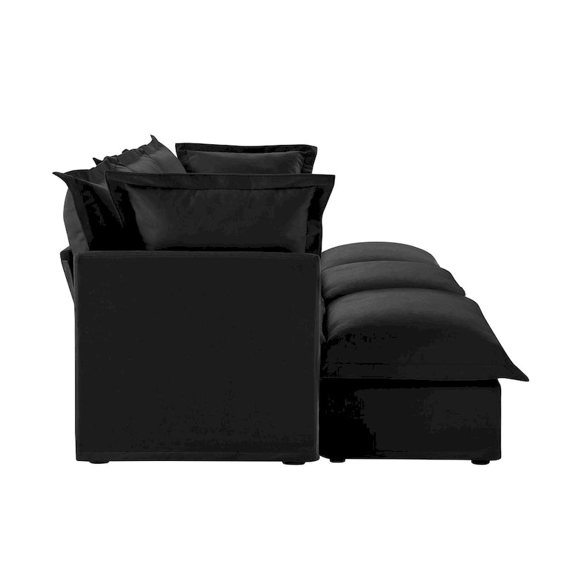 Canapé sectionnel modulaire en velours côtelé bleu / vert / noir / crème avec ottomans, 2 à 4 places