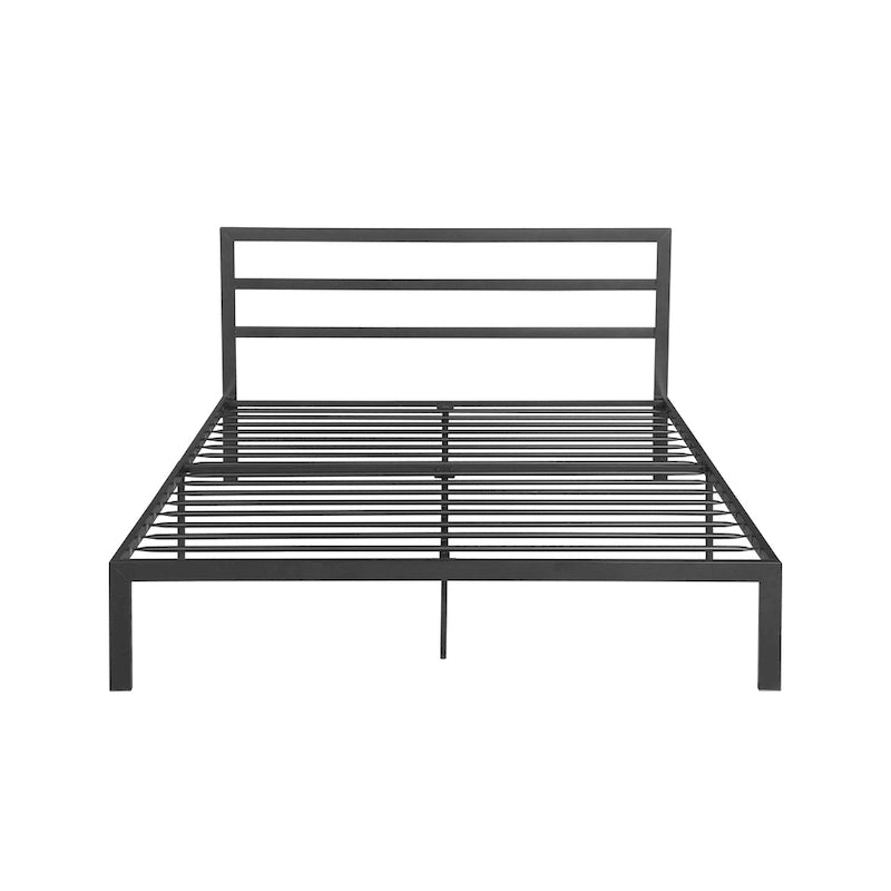 Lit plateforme en acier noir/gris anthracite Queen avec tête de lit, 1 personne