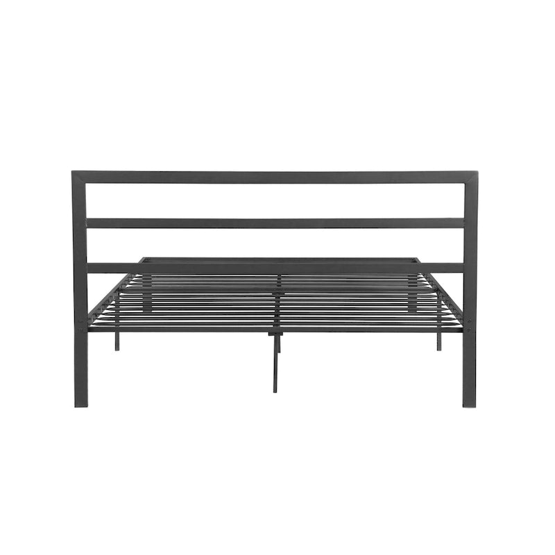 Lit plateforme en acier noir/gris anthracite Queen avec tête de lit, 1 personne