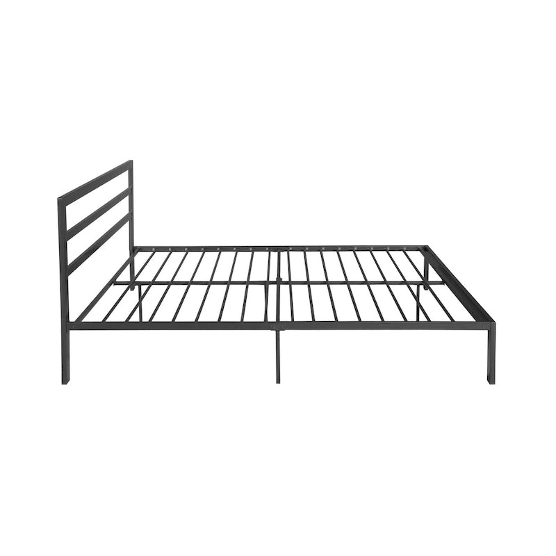Lit plateforme en acier noir/gris anthracite Queen avec tête de lit, 1 personne
