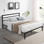 Lit plateforme en acier noir/gris anthracite Queen avec tête de lit, 1 personne