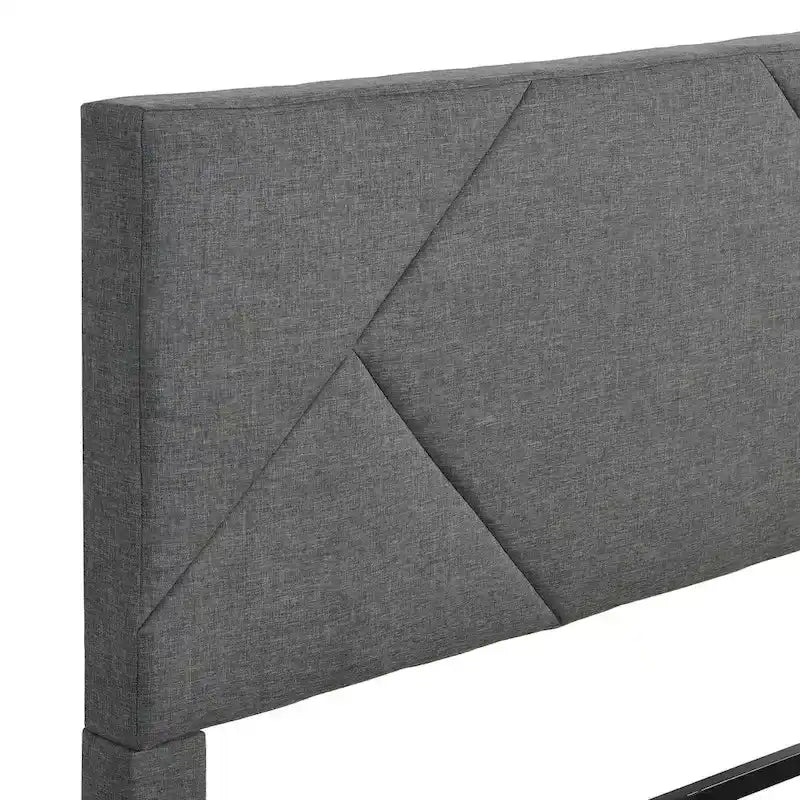 Lit plateforme tapissé gris grand format avec support à lattes en bois, 1 personne