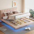 Lit Plateforme Capitonnée Queen Rose/Gris/Beige, 2 Personnes, LED & USB