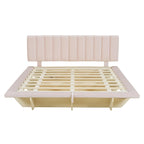 Lit Plateforme Capitonnée Queen Rose/Gris/Beige, 2 Personnes, LED & USB