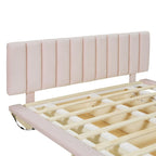 Lit Plateforme Capitonnée Queen Rose/Gris/Beige, 2 Personnes, LED & USB
