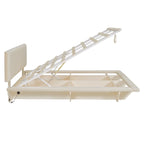 Lit Plateforme Capitonnée Queen Rose/Gris/Beige, 2 Personnes, LED & USB