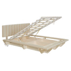 Lit Plateforme Capitonnée Queen Rose/Gris/Beige, 2 Personnes, LED & USB