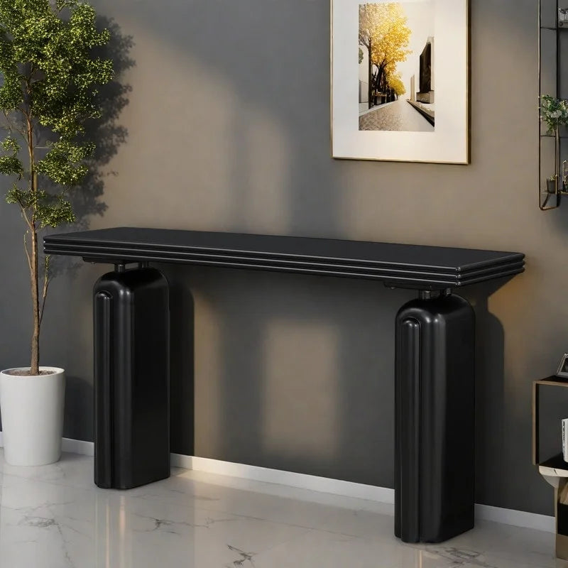 Console en placage incurvé de bois d'acacia 60 - Design minimaliste avec pieds en bois massif