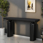60 Acacia Wood Curved Veneer Console Table - Minimalist Design with Solid Wood Legs
