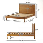 Lit plateforme de style moderne en bois d'acacia naturel, format King Size, avec pieds emblématiques évasés pour chambre à coucher