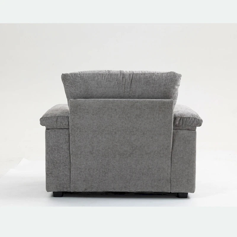 Fauteuil d'appoint surdimensionné en chenille avec pouf, ports de charge USB et canapé-lit convertible