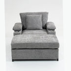 Fauteuil d'appoint surdimensionné en chenille avec pouf, ports de charge USB et canapé-lit convertible