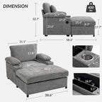 Fauteuil d'appoint surdimensionné en chenille avec pouf, ports de charge USB et canapé-lit convertible