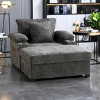 Fauteuil d'appoint surdimensionné en chenille avec pouf, ports de charge USB et canapé-lit convertible