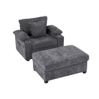 Fauteuil d'appoint surdimensionné en chenille avec pouf, ports de charge USB et canapé-lit convertible