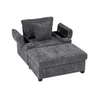 Fauteuil d'appoint surdimensionné en chenille avec pouf, ports de charge USB et canapé-lit convertible