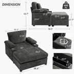 Fauteuil d'appoint surdimensionné en chenille avec pouf, ports de charge USB et canapé-lit convertible