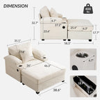 Fauteuil d'appoint surdimensionné en chenille avec pouf, ports de charge USB et canapé-lit convertible