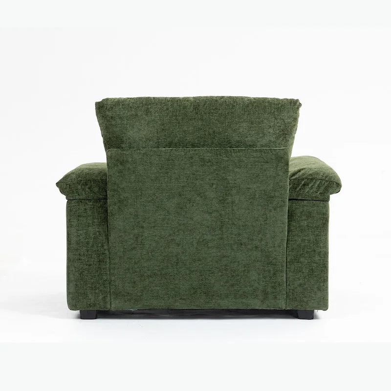 Fauteuil d'appoint surdimensionné en chenille avec pouf, ports de charge USB et canapé-lit convertible