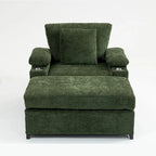 Fauteuil d'appoint surdimensionné en chenille avec pouf, ports de charge USB et canapé-lit convertible