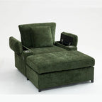 Fauteuil d'appoint surdimensionné en chenille avec pouf, ports de charge USB et canapé-lit convertible
