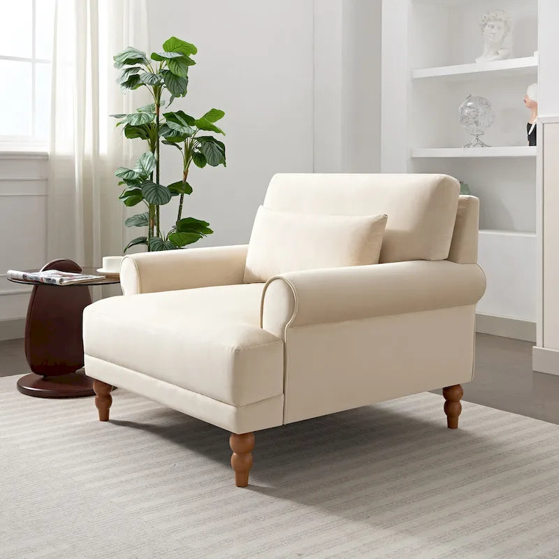 Fauteuil d'appoint en velours beige de 37,8 po