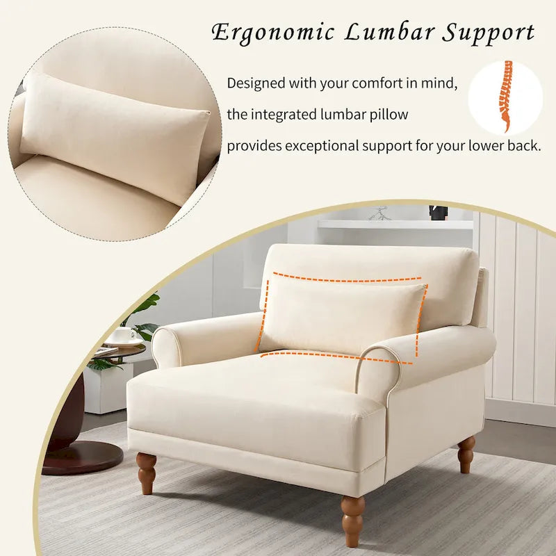 Fauteuil d'appoint en velours beige de 37,8 po