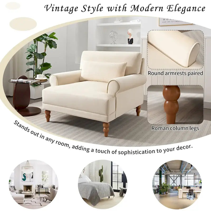 Fauteuil d'appoint en velours beige de 37,8 po