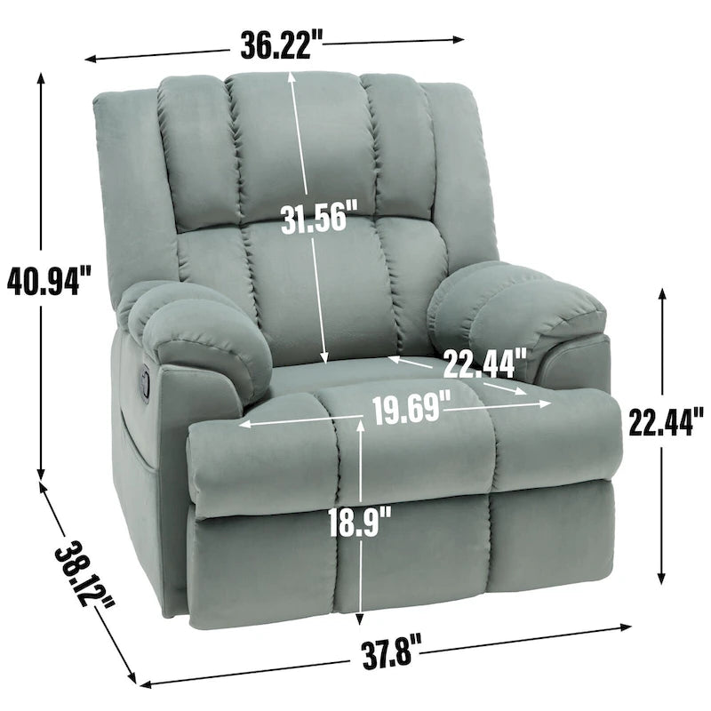 Fauteuil inclinable manuel vert surdimensionné avec pivotement, basculement et revêtement en tissu
