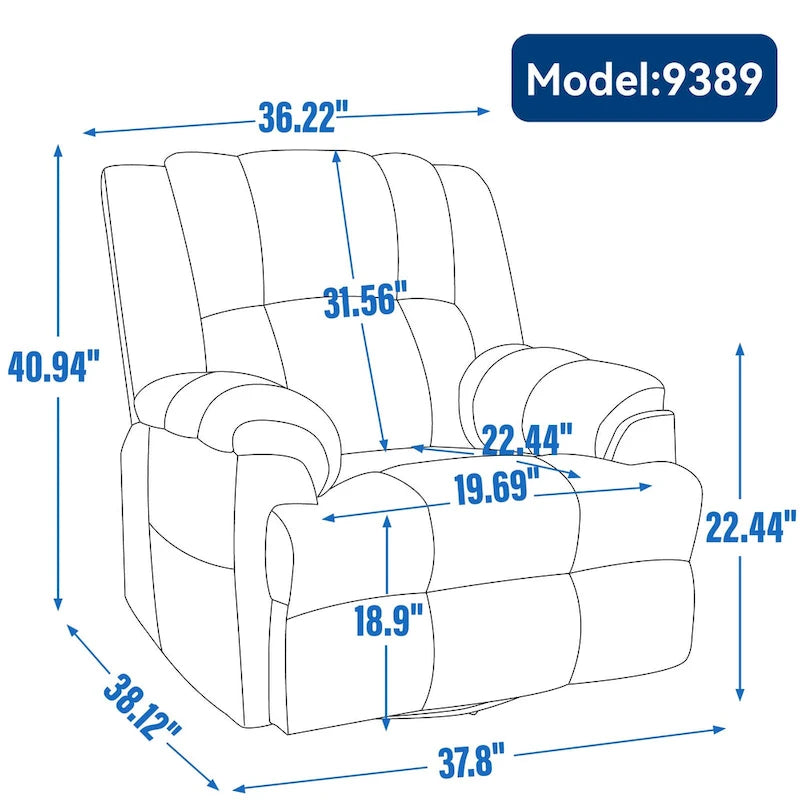 Fauteuil inclinable manuel vert surdimensionné avec pivotement, basculement et revêtement en tissu