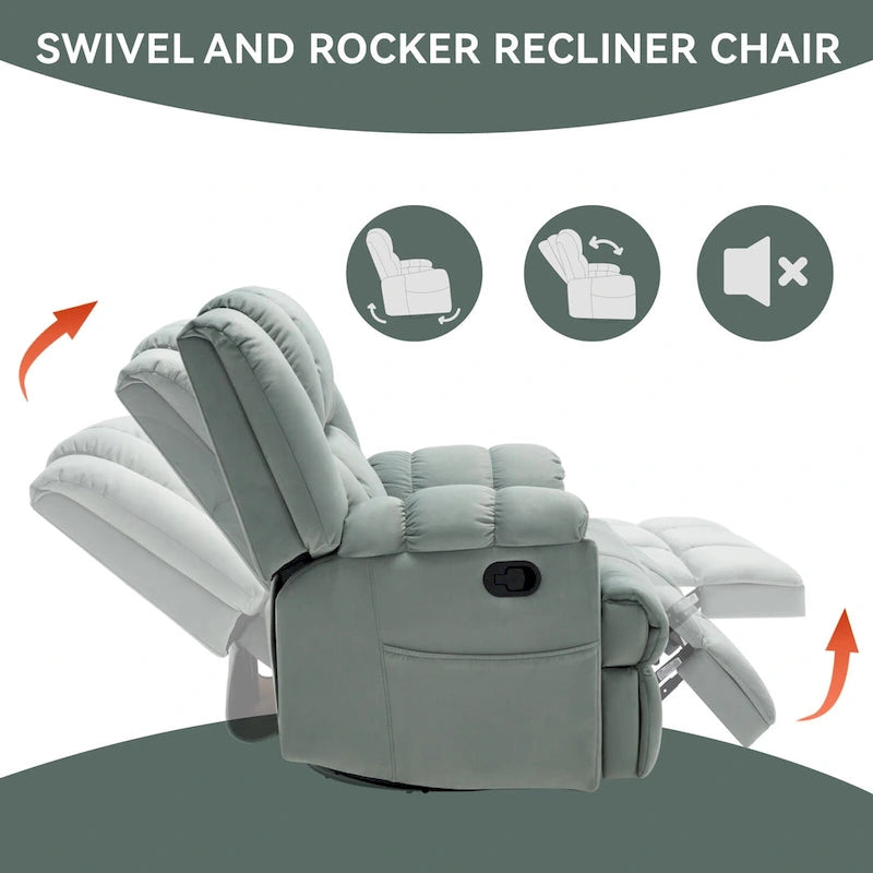 Fauteuil inclinable manuel vert surdimensionné avec pivotement, basculement et revêtement en tissu