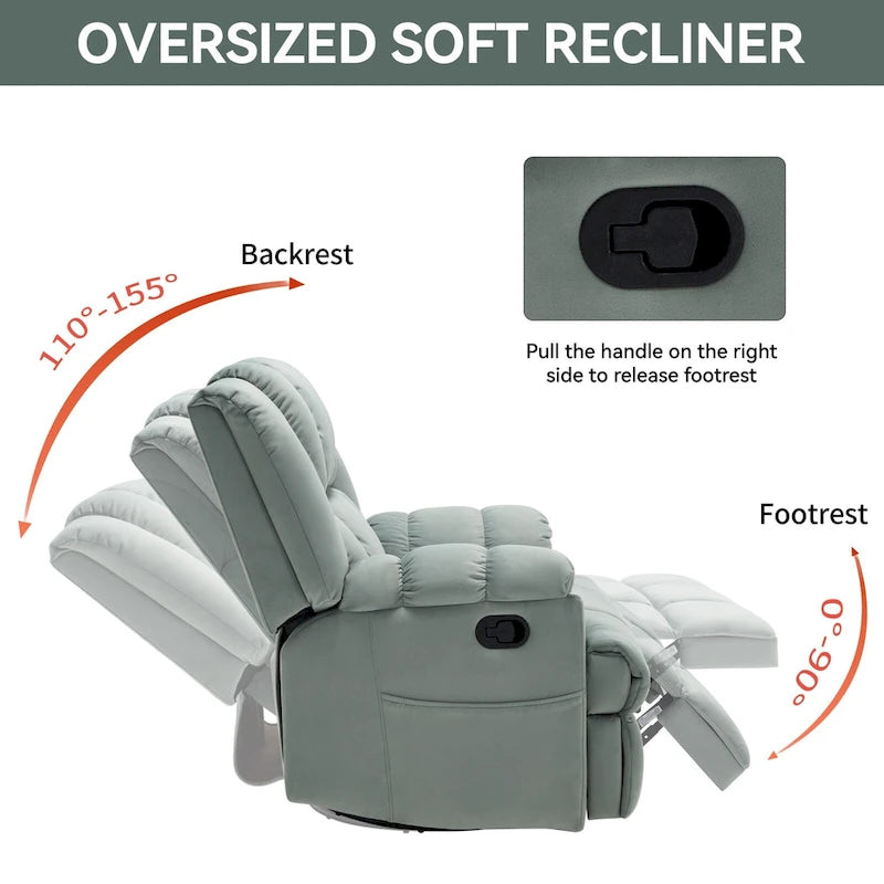 Fauteuil inclinable manuel vert surdimensionné avec pivotement, basculement et revêtement en tissu