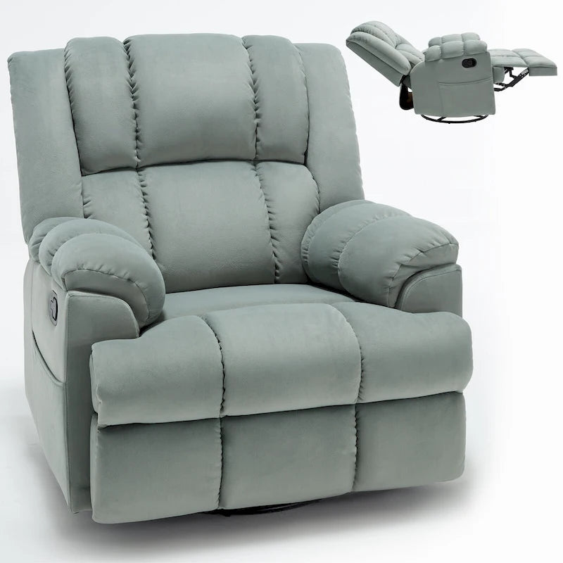 Fauteuil inclinable manuel vert surdimensionné avec pivotement, basculement et revêtement en tissu