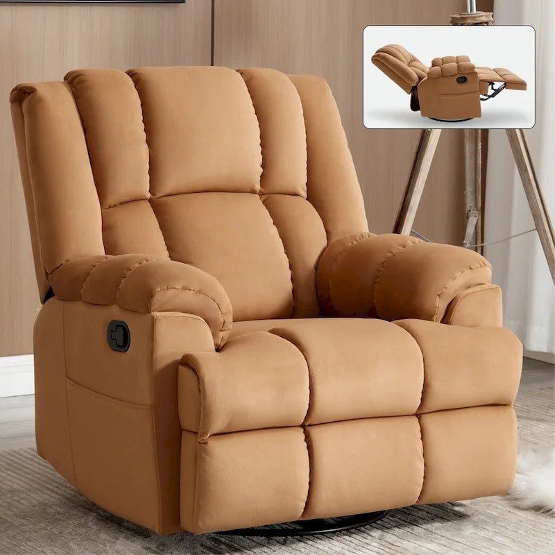 Fauteuil inclinable manuel vert surdimensionné avec pivotement, basculement et revêtement en tissu