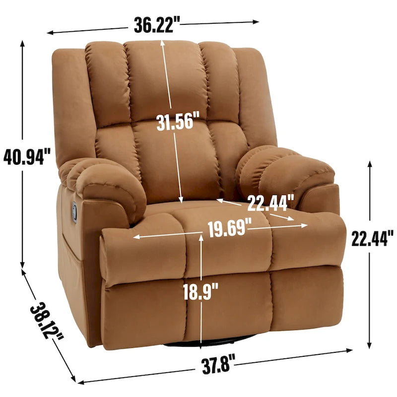 Fauteuil inclinable manuel vert surdimensionné avec pivotement, basculement et revêtement en tissu