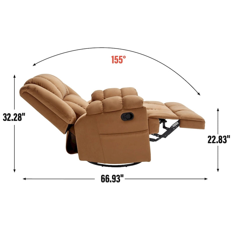 Fauteuil inclinable manuel vert surdimensionné avec pivotement, basculement et revêtement en tissu