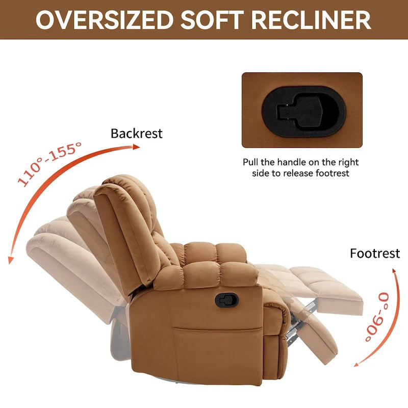 Fauteuil inclinable manuel vert surdimensionné avec pivotement, basculement et revêtement en tissu