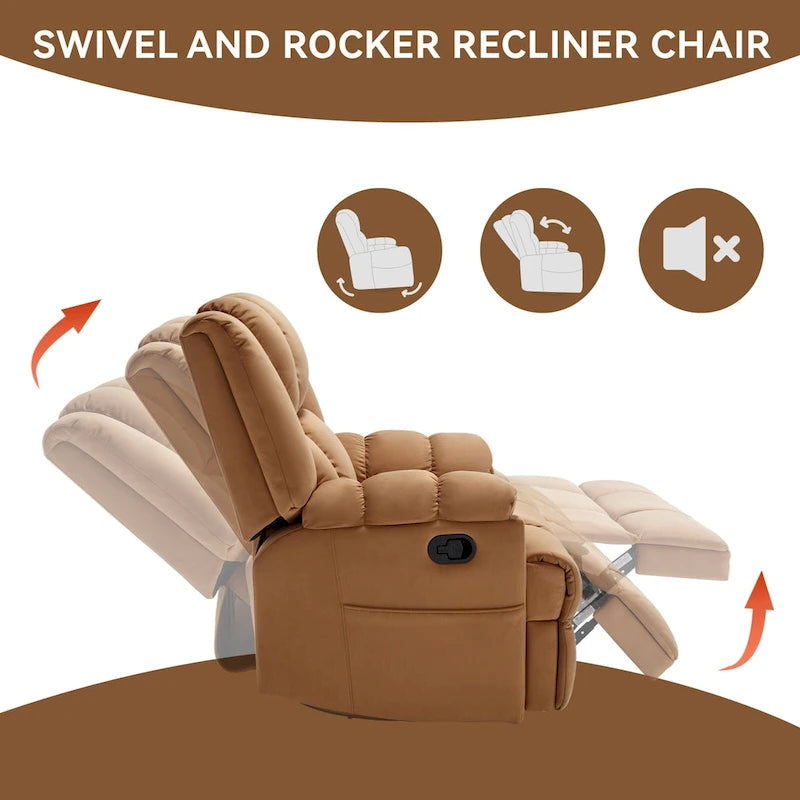 Fauteuil inclinable manuel vert surdimensionné avec pivotement, basculement et revêtement en tissu