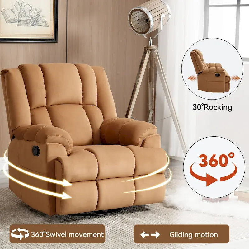 Fauteuil inclinable manuel vert surdimensionné avec pivotement, basculement et revêtement en tissu