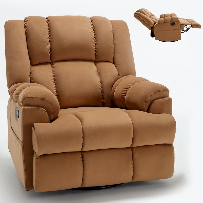 Fauteuil inclinable manuel vert surdimensionné avec pivotement, basculement et revêtement en tissu