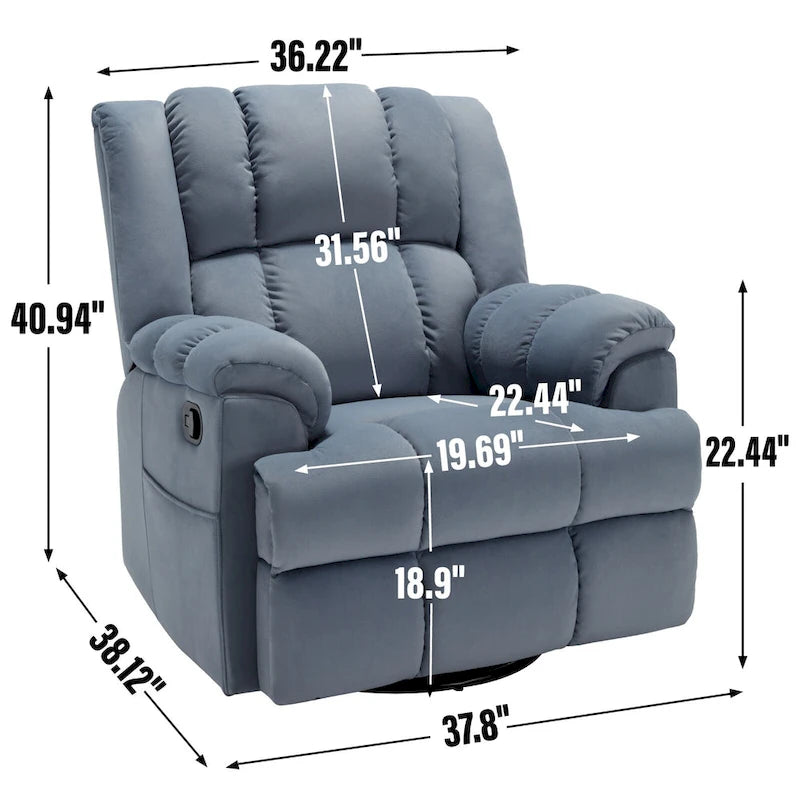 Fauteuil inclinable manuel vert surdimensionné avec pivotement, basculement et revêtement en tissu