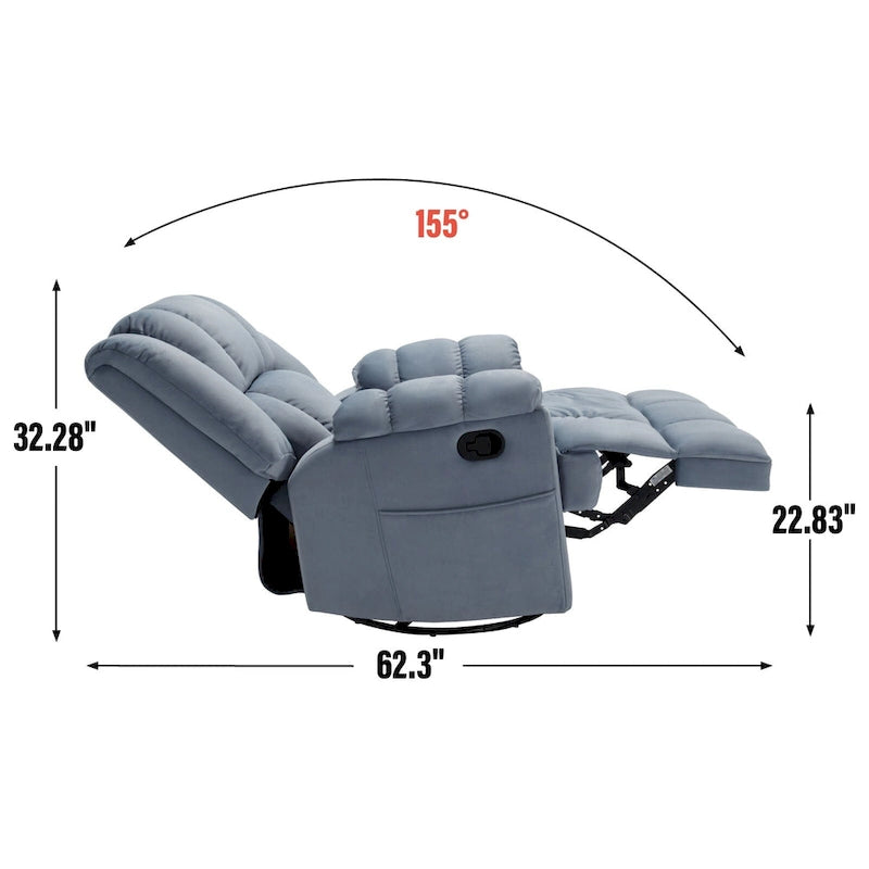 Fauteuil inclinable manuel vert surdimensionné avec pivotement, basculement et revêtement en tissu