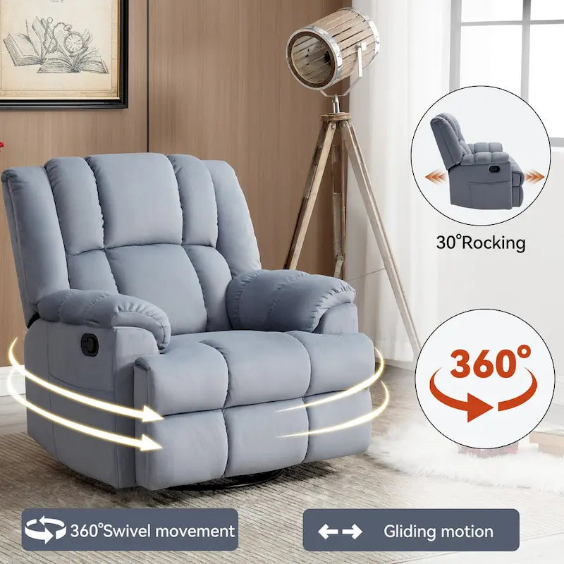 Fauteuil inclinable manuel vert surdimensionné avec pivotement, basculement et revêtement en tissu