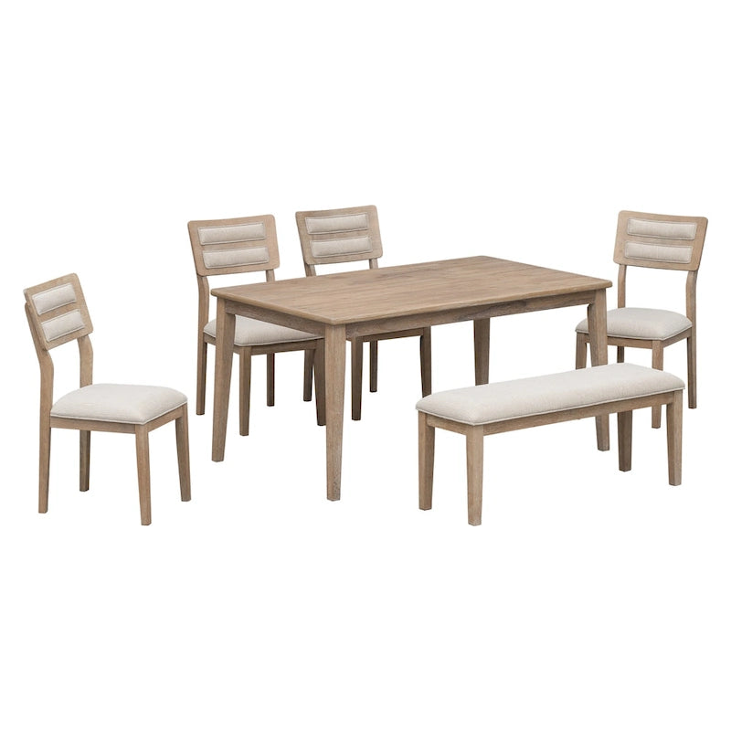 Ensemble de salle à manger 6 pièces en bois avec 4 chaises et un banc