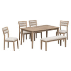 Ensemble de salle à manger 6 pièces en bois avec 4 chaises et un banc