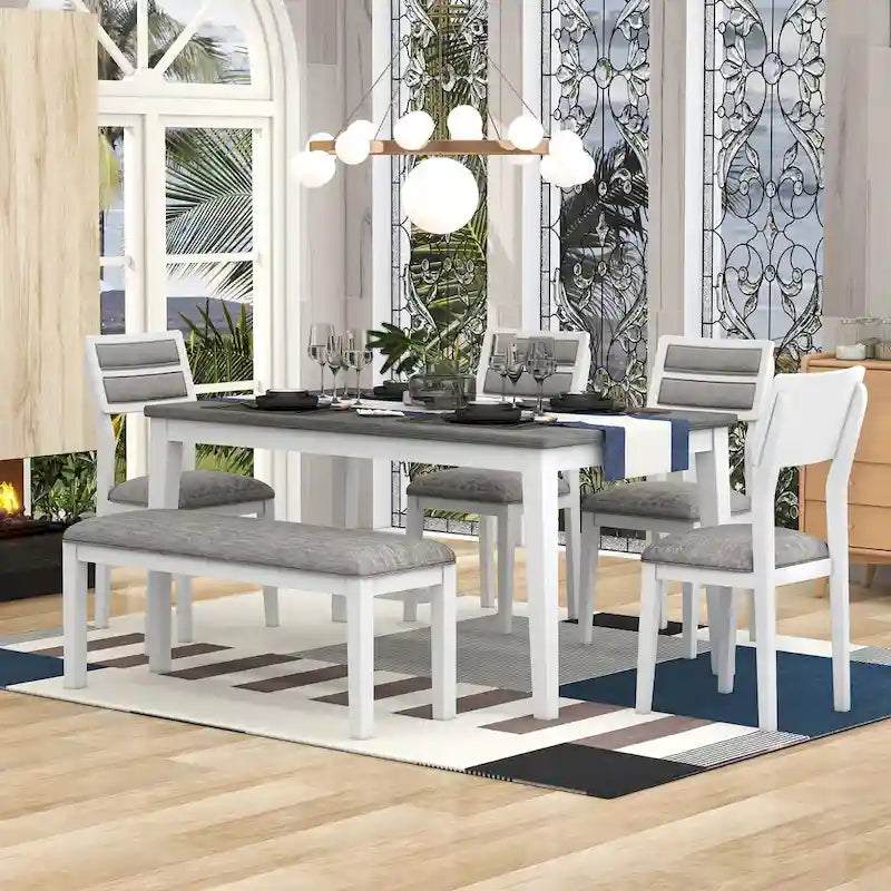 Ensemble de salle à manger 6 pièces en bois avec 4 chaises et un banc