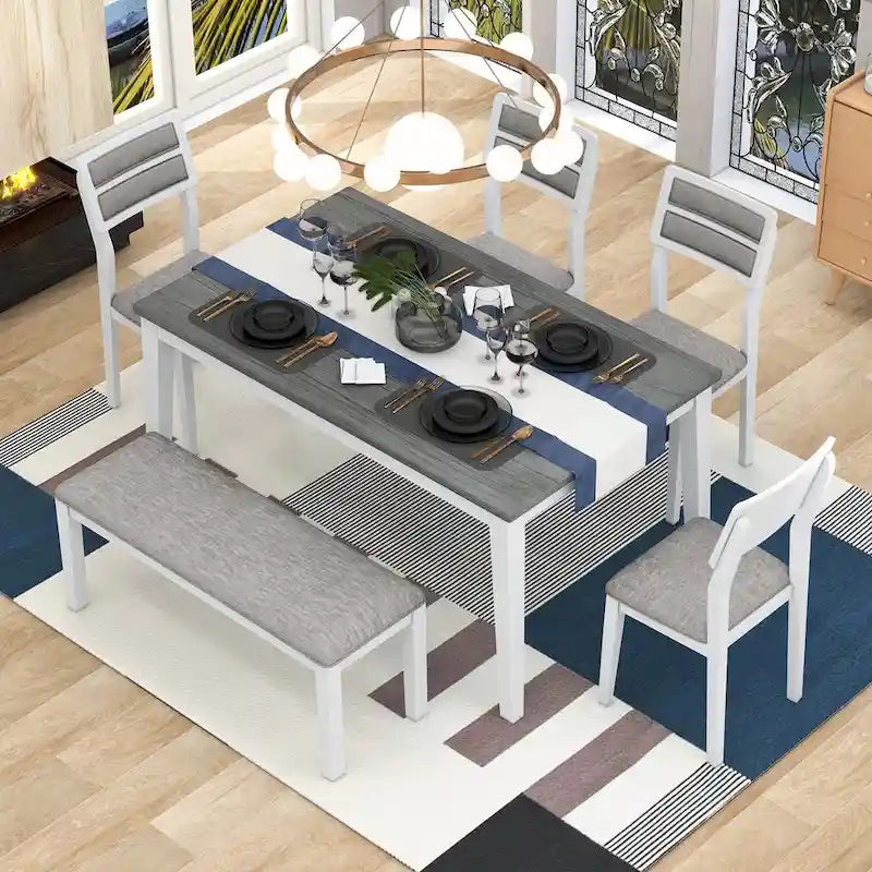 Ensemble de salle à manger 6 pièces en bois avec 4 chaises et un banc