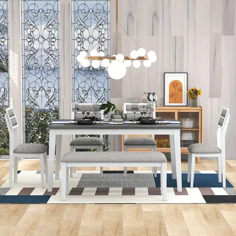 Ensemble de salle à manger 6 pièces en bois avec 4 chaises et un banc