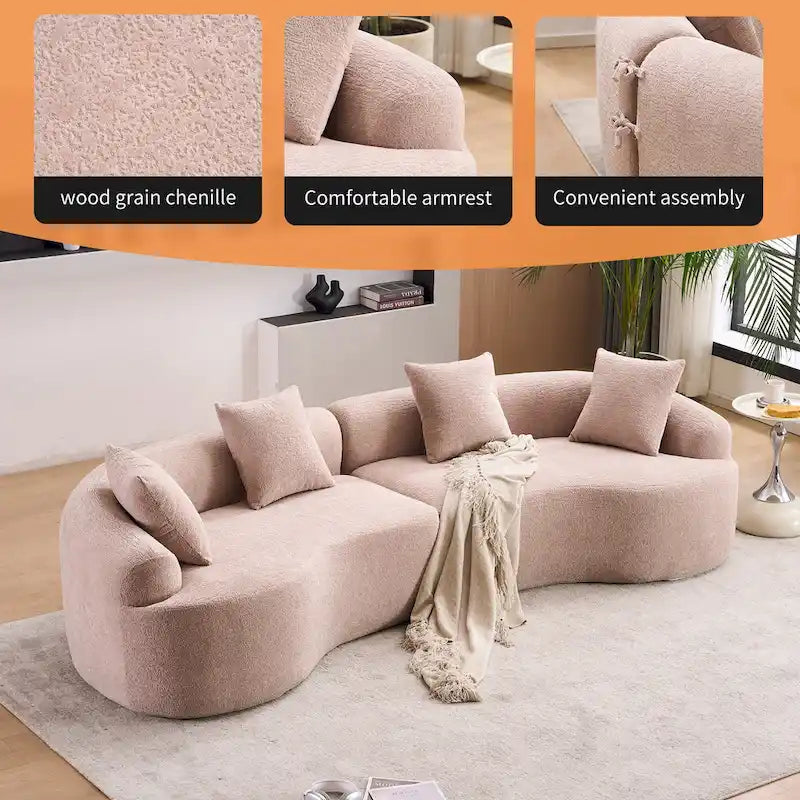 Canapé courbé en mousse Gris / Bleu Ancien / Beige / Blanc / Vert / Orange / Marron Ancien, 4 places, avec 4 oreillers