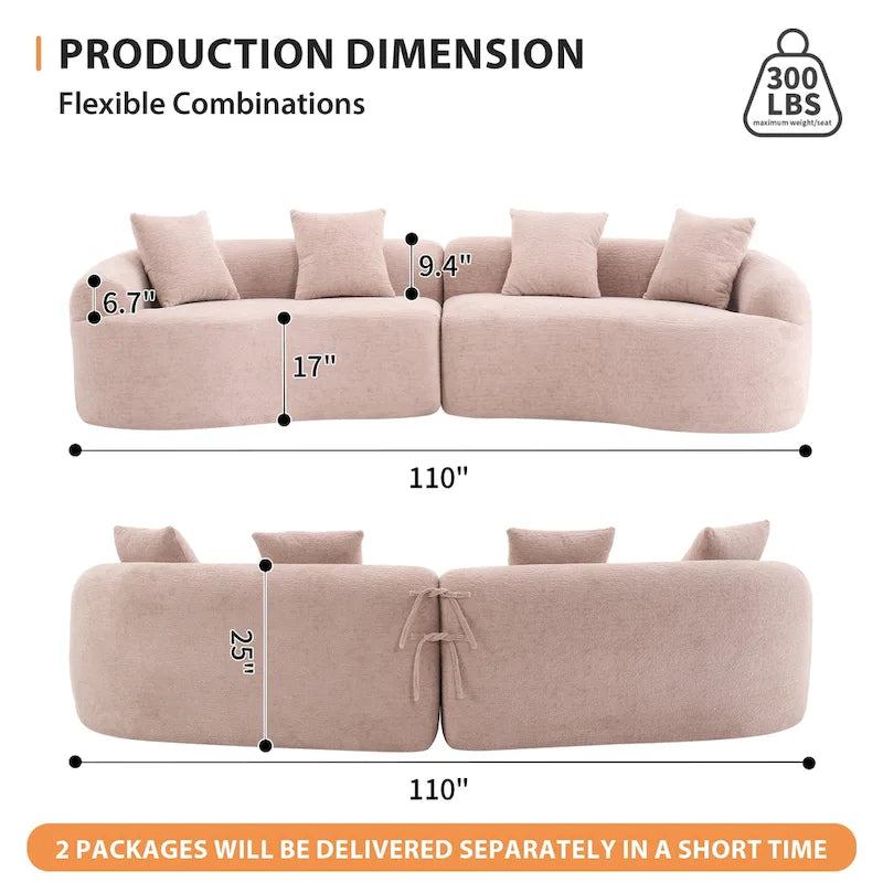 Canapé courbé en mousse Gris / Bleu Ancien / Beige / Blanc / Vert / Orange / Marron Ancien, 4 places, avec 4 oreillers